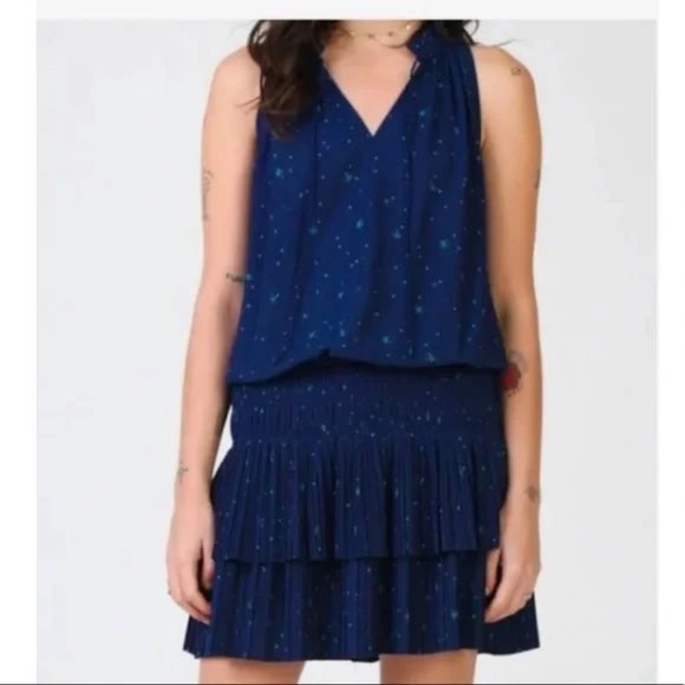 Current Air Cara Sleeveless Mini Dress Drop Waist Pleated Stars Blue Size Medium